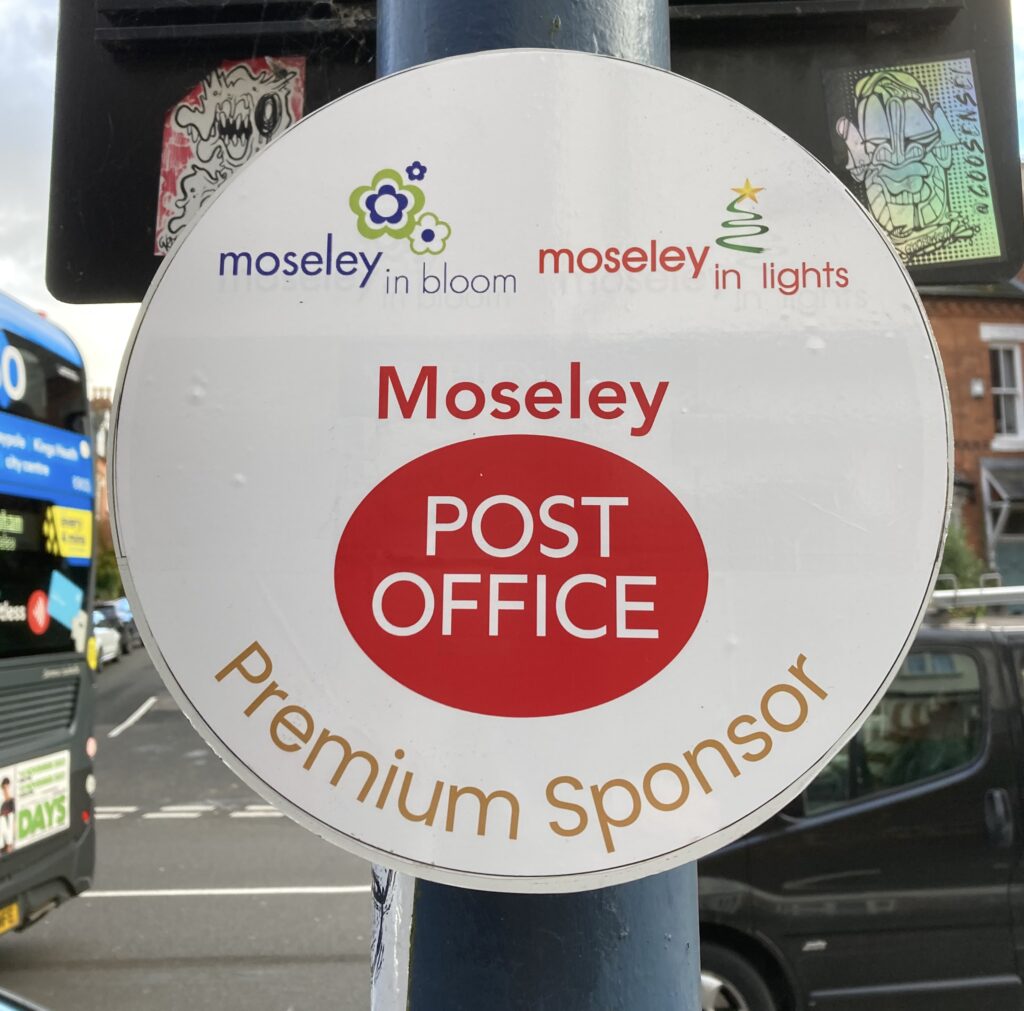 Moseley Post Office – premium sponsor plaque